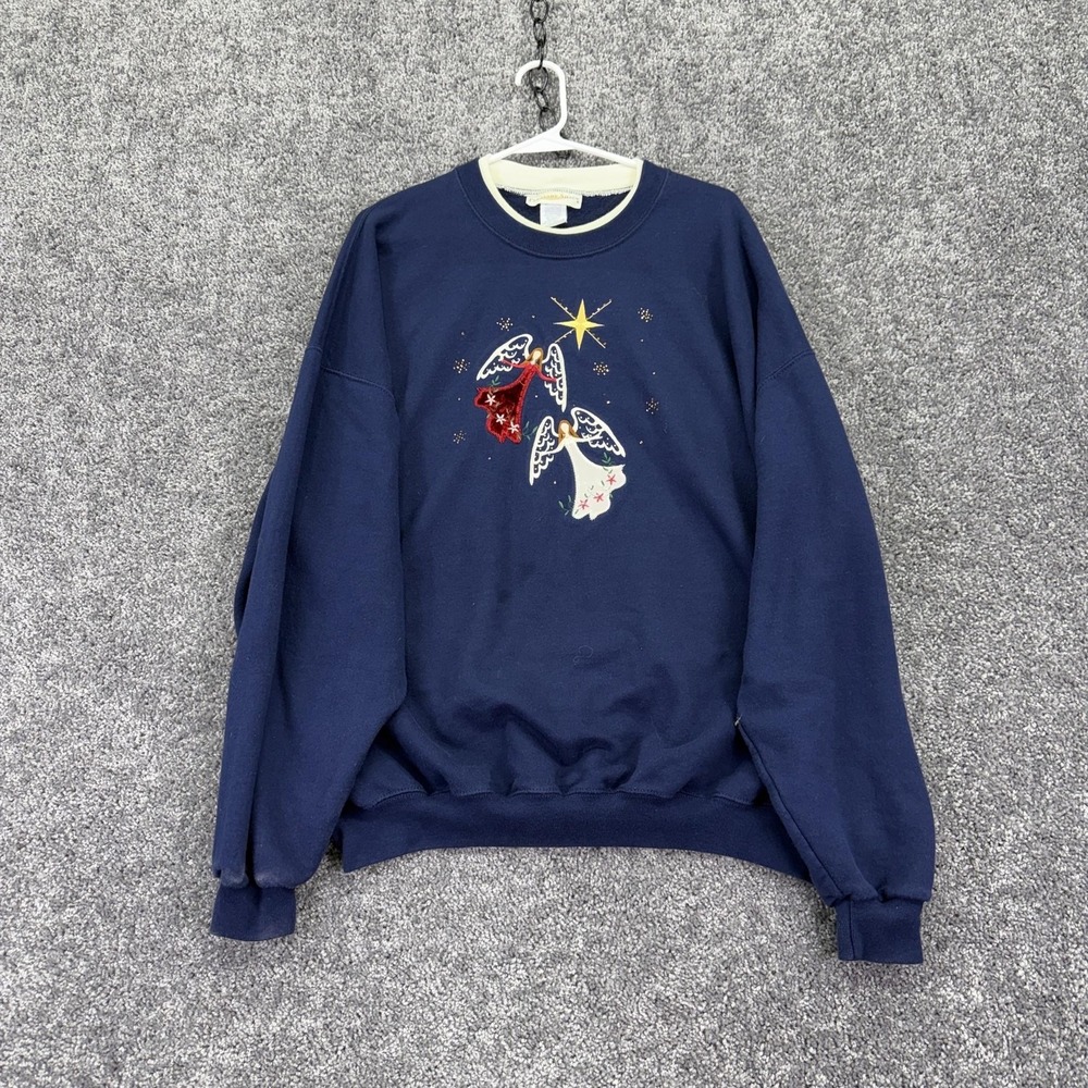 Pleasant Shade Sweater Womens 2X Blue Angel Christmas Embroidered Pullover